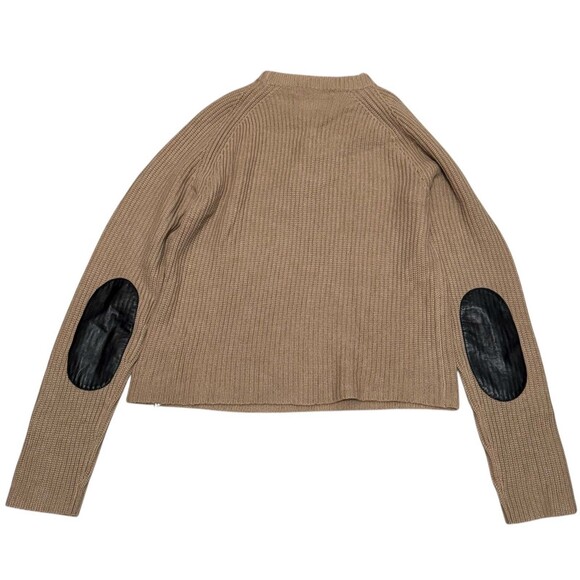 Ralph Lauren Black Label NWT Ribbed Sweater 100% Cashmere & Lamb Leather Tan M - Picture 3 of 8